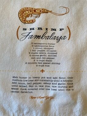 Shrimp Jambalaya Kitchen Towel from New Orleans - Gold and Black Print